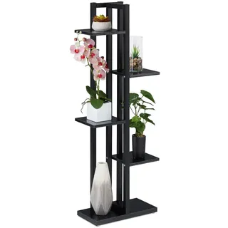 Relaxdays Pflanzenregal , Schwarz , Metall, Holzwerkstoff , 43x117x22 cm , Wohnzimmer, Wohnzimmertische, Blumenständer