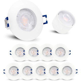 linovum 10 Stück ETAWA LED Einbauleuchte weiß IP44 extra flach inkl. 4W LED warmweiß 230V - Einbauspot Bad außen rund 230V