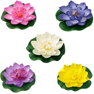 Tsling 5 Stück Künstliche Seerosen,Schwimmende Blumen Simulation Lotusblume aus Schaumstoff Decor,Eva Schwimmende Wasserlilie 10cm,für Fischteich Aquarium Garten Teich Terrasse