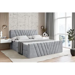 altdecor Boxspringbett mit Fußteil, H4 Matratze und Topper - 180x200 cm - ERNINA-Z - Hellgrau Samt - Polsterbett mit Bettkasten und Lattenrost, Bett mit Stauraum - Hellgrau