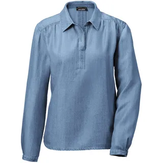 Klassische Bluse GOLDNER "Denimbluse mit offenem Hemdkragen", Damen, Gr. 44, blau, Obermaterial: 100% Lyocell CLY., figurumspielend, Manschette, Blusen Klassische Bluse, Manschette