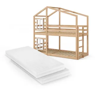 VitaliSpa Etagenbett Maja Braun 90x200 cm mit 2 Matratzen , Holz , Rechteckig , 90x200 cm , Babymöbel & Kindermöbel, Kinderzimmer & Jugendzimmer, Kinderbetten