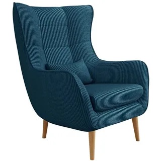Mirjan24 Ohrensessel Estjano Cord 95 x 106 x 95 cm Blau mit Kissen