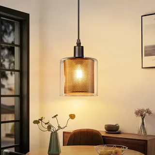 ZMH Pendelleuchte Esstisch Hängelampe Vintage - Hängeleuchte Glas 1 Flammig Retro Gold E14 Metall Esstischlampe Schwarz Industrial Design Pendellampe für Schlafzimmer Küche (Ohne Leuchtmittel)