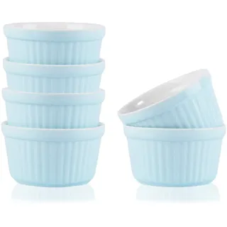 Creme Brulee Schälchen 6 Stück, 200 ml Souffle Förmchen Backofenfest, Creme-Brûlée-Auflaufförmchen-Soufflé-Becher zum Backen, Creme Brulee Schalen, Keramikförmchen Ofenfeste Förmchen (Blau)