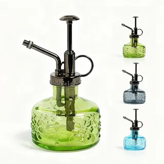 Bamworld Gießkanne für Zimmerpflanzen aus Glas, Mini-Gießkanne 180 ml mit langem Ausguss, dekorative Ballbrause im Vintage-Stil für Bonsai, Kräuter und Sukkulenten, Grün