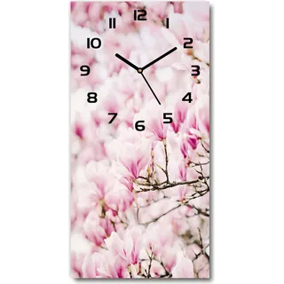 Wanduhr aus Glas – 30x60 cm - Glasbild - Glasuhr - Gehärtetes Glas -Magnolie Blumen - Rosa