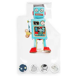 Sleepwise Kinderbettwäsche 100x135 | Babybettwäsche Set für Kinder mit 1 Kissenbezug 40x60 cm, | extraweiche Mikrofaser, Kinder Bettwäsche Set für Mädchen und Junge, mit Reißverschluss ® Robot