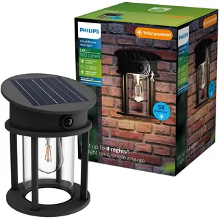 Philips Solar-Wandleuchte rund spritzwassergeschützt mit Bewegungsmelder 2700K warmweiß Schwarz