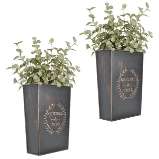 LESEN Rustikaler Metall-Wand-Pflanzgefäß, Landhaus, hängende Wandvase, Tasche für Pflanzen oder Blumen, Innen- oder Außenbereich, Bauernhaus-Wanddekoration, 2 Stück
