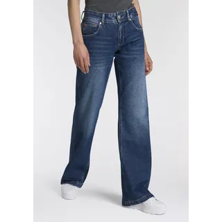 5-Pocket-Jeans HERRLICHER "Edna Denim", Damen, Gr. 32, Länge 34, blau (real blau), Denim/Jeans, Obermaterial: 99% Baumwolle, 1% Elasthan, Jeans 5-Pocket-Jeans, Flared Fit mit mittlerer Leibhöhe