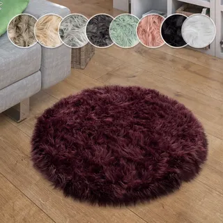 Paco Home Fellteppich »Playa 960« rund 64 mm Höhe Kunstfell, Flokati-Optik, Hochflor, weich und flauschig, Uni-Farben, lila