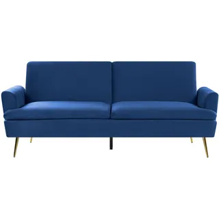 Beliani Sofa Marineblau Samtstoff 3-Sitzer Schlaffunktion Klassisch Wohnzimmer - Blau, Gold