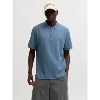Poloshirt JACK & JONES "JJEAUSTIN ZIP POLO SS NOOS", Herren, Gr. XL, blau mirage detail:classic, Jersey, Obermaterial: 58% Polyester, 40% Baumwolle, 2% Elasthan, unifarben, regular fit normal, Shirts Poloshirt, mit Polokragen