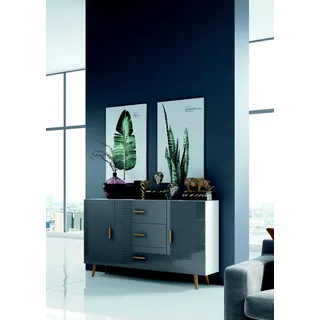 Kommoden Wohnzimmerschrank 140cm XL Low Boards Moderne Holz Kommode Sideboard - Grau