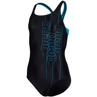 Arena Mädchen Girl's Pro Back Graphic L One Piece Swimsuit, Black-Turquoise, 128 EU