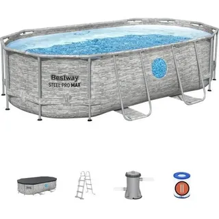 BESTWAY Aufstellpool-Set für Röhrenpools Steel Pro MAX 427 x 250 x 100 cm Oval (Kartuschenfilter, Leiter, Abdeckung, 1 Kartusche)