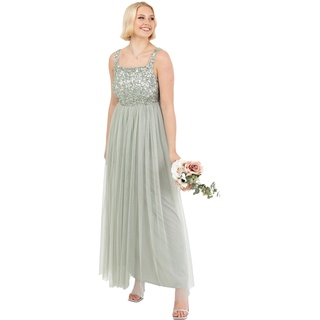 Maya Deluxe Women's Damen Maxikleid mit Breiten Trägern, Ärmellos, Quadratischer Ausschnitt, Verziert für Hochzeit, Gast, Abschlussball Bridesmaid Dress, Green Lily, 56