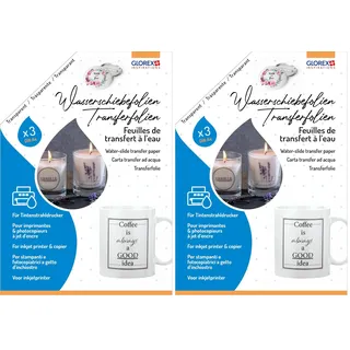GLOREX 6 1241 701 - Wasserschiebefolie, 3 Stück Transferfolie A4, Dekoration von Glas, Keramik, Kerzen, Metall, Holz und Kunststoff, für Tintenstrahldrucker (Packung mit 2)