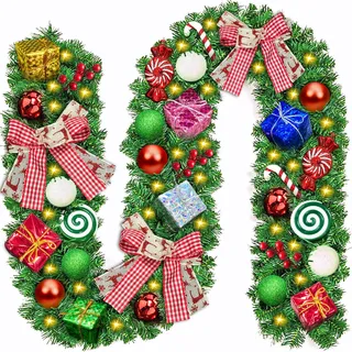 ZQEJEFD Weihnachtsgirlande, 2.7M Tannengirlande künstlich mit 50 LED Beleuchtung, Künstlich Adventskranz, Künstliche Girlande Weihnachtsdeko, Kränze für Weihnachten, Treppen, Tür, Garten, Kamine