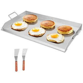VEVOR Grillplatte Grillpfanne Edelstahl universelle rechteckige Platte (910 x 525 mm) mit flacher Oberseite, Gasgrill-Grillplatte für BBQ-Grill Teppanyaki, tragbares Familienkochgeschirr mit Griff