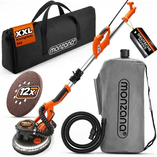 MONZANA® Trockenbauschleifer 750 Watt max Drehzahl 1750 U/min 12x Ø 225mm Schleifscheiben inkl Absaugbeutel LED-Licht Deckenschleifer Schleifmaschine