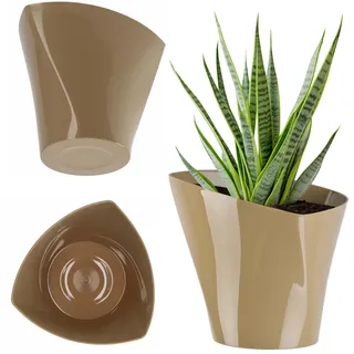 KADAX Blumentopf, Übertopf, Moderne Form, Blumenübertopf, Pflanztopf aus Kunststoff, Deko, Pflanzkübel für Innen, Blumen, Pflanzen, Balkon, Blumenkübel, Pflanzgefäß (19cm, Beige)