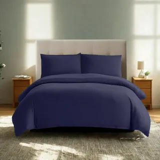 Komfortec Premium Bettwäsche 240x220 mit 2 Kissenbezug 40x80 cm Set aus Gebürstetes Mikrofaser - DunkelBlau