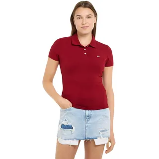 Tommy Jeans Damen Poloshirt Kurzarm Essential Polo Slim Fit, Rot (Red Carpet), XL