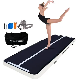 AirTrack Nordic Home 4m Special Edition Mehrfarbig mit Luftpumpe, Turnmatte Aufblasbar, für Gymnastik, Yoga - Langlebig & Einfach zu Transportieren Matte Sport, Air Track Gymnastikmatte (Schwarz)