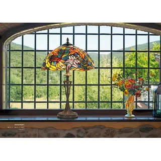 Casa Padrino Tiffany Hockerleuchte im Jugendstil, Lampe mit Glasmosaik, bunt, Höhe 60 cm, Durchmesser 40 cm