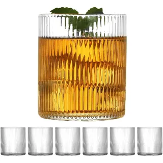QCKNSO Geriffelte Wassergläser 6er Set, 300ml Cocktailgläser Wassergläser Trinkgläser, Spülmaschinenfest,Eiskaffee,Trinkglas für Iced Matcha Latte