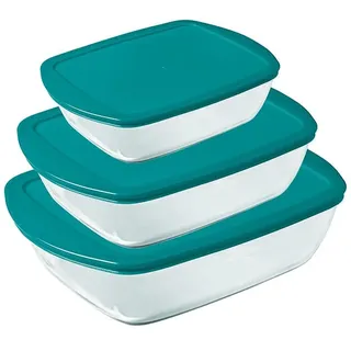 Pyrex® - Cook & Store - 3er Set rechteckige Glasschalen mit Deckel (0,4l, 1,1l und 2,5l) - BPA-frei