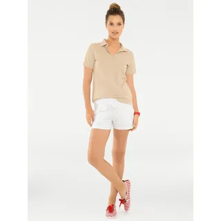 Poloshirt HEINE "Poloshirt", Damen, Gr. 46, beige (sand), 95% Baumwolle, 5% Elasthan, unifarben, Shirts Poloshirt