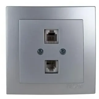 Doppelter Telefonstecker RJ11 zum Einbau, Serie 8000, ideal für Wände oder Möbel, bietet eine funktionale und elegante Verbindung, perfekt für Zuhause und Büros.