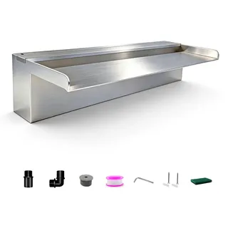 Mit Deckel, Edelstahl-Wasserfall-Überlauf, Springbrunnen für den Außenbereich, Wasserüberlauf, Koi-Teich-Wasserfälle, Springbrunnen-Set für Garten, Terrasse und Schwimmbad-Dekoration – 60 cm