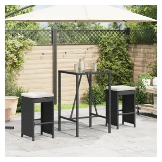 vidaXL Garten-Barhocker mit Kissen 2 Stk. Schwarz Poly Rattan