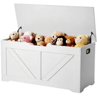 Vevor Sitzbank Holz Spielzeugtruhe Weiß 99 x 39,5 x 48 cm