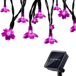 Tuokay Solar Lichterkette Außen 7m 50 LED 8 Modi Wasserdicht LED Außenlichterkette mit Blumen, Dekorative Beleuchtung für Garten Balkon Pavillon Terrasse Rasen Hof Zaun Deko (Rosa)