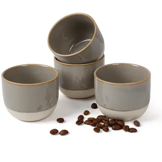 NOVAJOY | Espressotassen Set | 4-teilig | 140 ml | Mini-Espressotasse - Handgefertigt dickwandigem | Hochwertige Tassen aus Steingut | Ohne Henkel | Kaffeetassen | Mokka | Geschenk in modernem Design