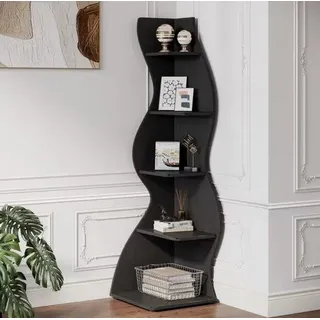 Rustische 5-Schichtige Eckeplatte – Industrielle Wand Ecke Bücherregal – Dekorative Aufbewahrungsplatte & Pflanztisch für Wohnzimmer und Home Office - Schwarz