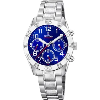 Festina Junior Collection 36 Edelstahlgehäuse Silber Analog Quarz Stoppfunktion Blau