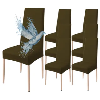 Poligino Stuhlhussen 6er Set Wasserdicht Stretch Universale Weich und Bequem, Stuhlbezug für Haus, Küche, Hochzeit, Restaurant, Party, Hotel, Zeremonie, Bankett - Braun