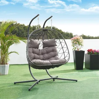 Doppel-Hängesessel 'Skense' mit Gestell und Kissen für 2 Personen 198 x 156 x 98 cm Grau - Grau