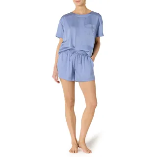 Amazon Essentials Damen Satin-Pyjama-Sets mit Shorts, Staubblau, M