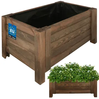 KOTARBAU® Blumenkasten - 60 x 39 x 30 cm - Pflanzkasten mit Vlies - Pflanzkübel groß außen - Balkon Sichtschutz - Blumenkästen für Garten & Terrasse - Blumenkübel aus Kiefernholz - Braun