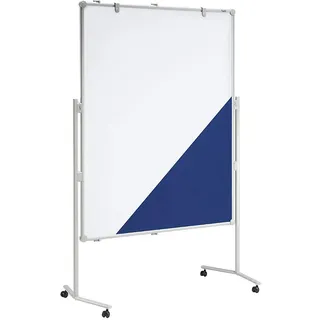 MAUL Moderationstafel MAULpro mobil blau weiß 150x120 cm mit Rollen | flexibel im Büro nutzbar, Whiteboard & Pinnwand in einem, bequem verschiebbar mit bremsbaren Rädern, Zubehör griffbereit