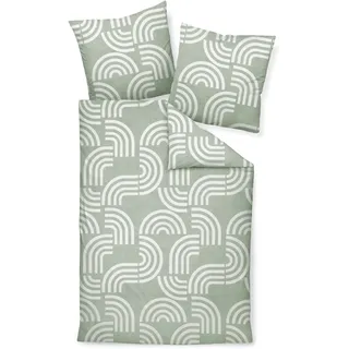 JANINE Bettwäsche DAVOS Biber 155x220 cm, mit 1 Kissen) Bettbezug Bettzeug - grün