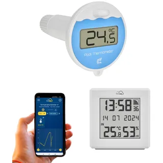 TFA Dostmann TFA.me Starter Set Poolthermometer digital und Gateway, 35.8110, mit WLAN geeignet, zur Online Überwachung von Pool, Teichen, Eisbädern, Wassertemperatur, weiß