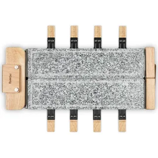 HKoenig Raclette-Gerät Wod362, Grau, Holzausführung, Doppelsteinpalette, 8 Pfannen und 8 Pfannenwender aus Holz , Zirbelkieferfarben , 22x13x54.8 cm , Kochgeschirr, Tischgrills & Fondues, Raclette-Grills